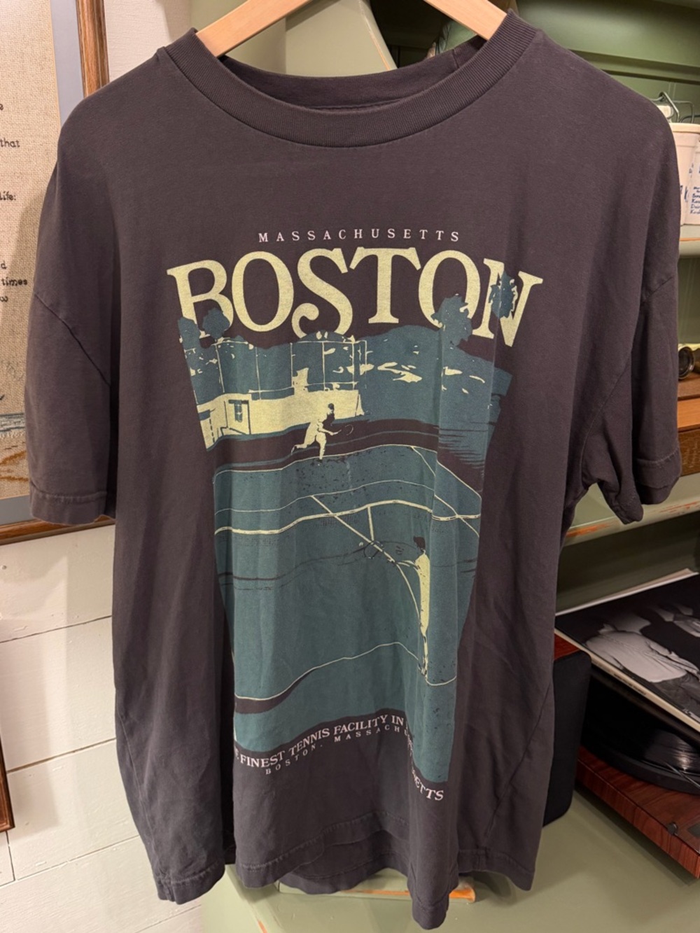 Abercrombie & Fitch Boston Massachusetts Tennis Graphic Tee Faded Dark Grey XL